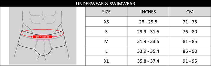 ES Collection Size Chart Underwear