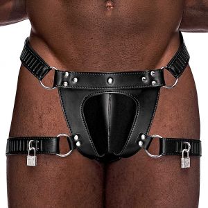 Male Power Leather Scorpio Thong 550-266 Black