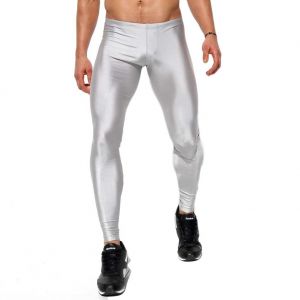 Rufskin Lunge Metallic Shine Nylon Sport Leggings Silver