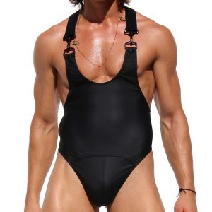 Rufskin Morgan Rubberized Thong Bodysuit Matte Black