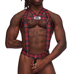 Male Power Elastic Studded Harness with Ring PAK-892 Red