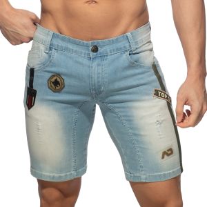 Addicted Bermuda Jeans with Patches AD1096 Blue