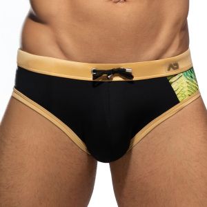 Addicted Side Leaves Swim Brief ADS331 Black