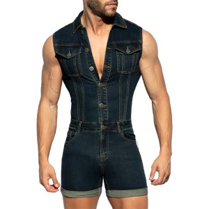 ES Collection Urban Denim Jumpsuit Shorts ESJ069 Dark Blue