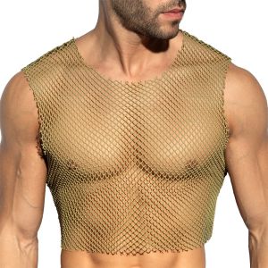 ES Collection Beachy Net Midriff Crop Top TS338 Khaky