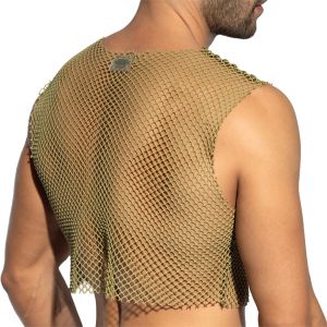 ES Collection Beachy Net Midriff Crop Top TS338 Khaky