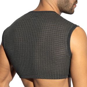ES Collection Checkmate Midriff Crop Top TS342 Charcoal
