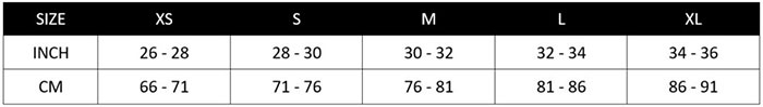 AC Pants Sizechart