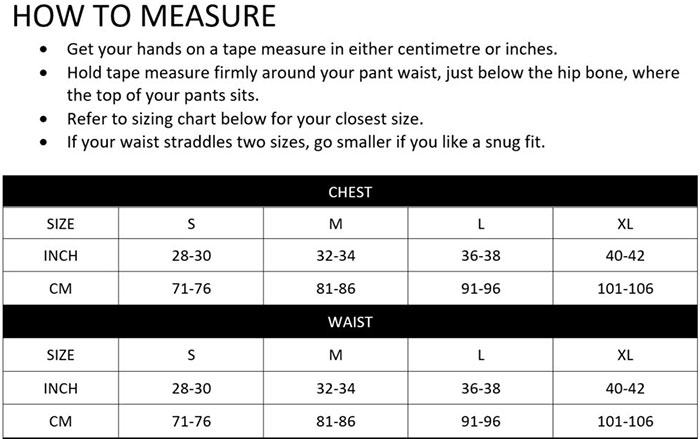 Cocksox Sizechart