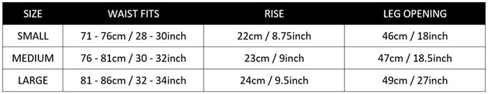 Rufskin Swim Sizechart