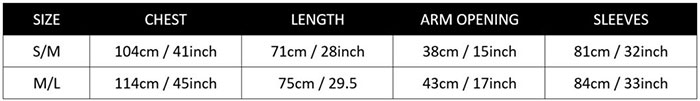 Rufskin Shirt size chart