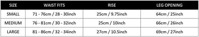 Rufskin Underwear size chart